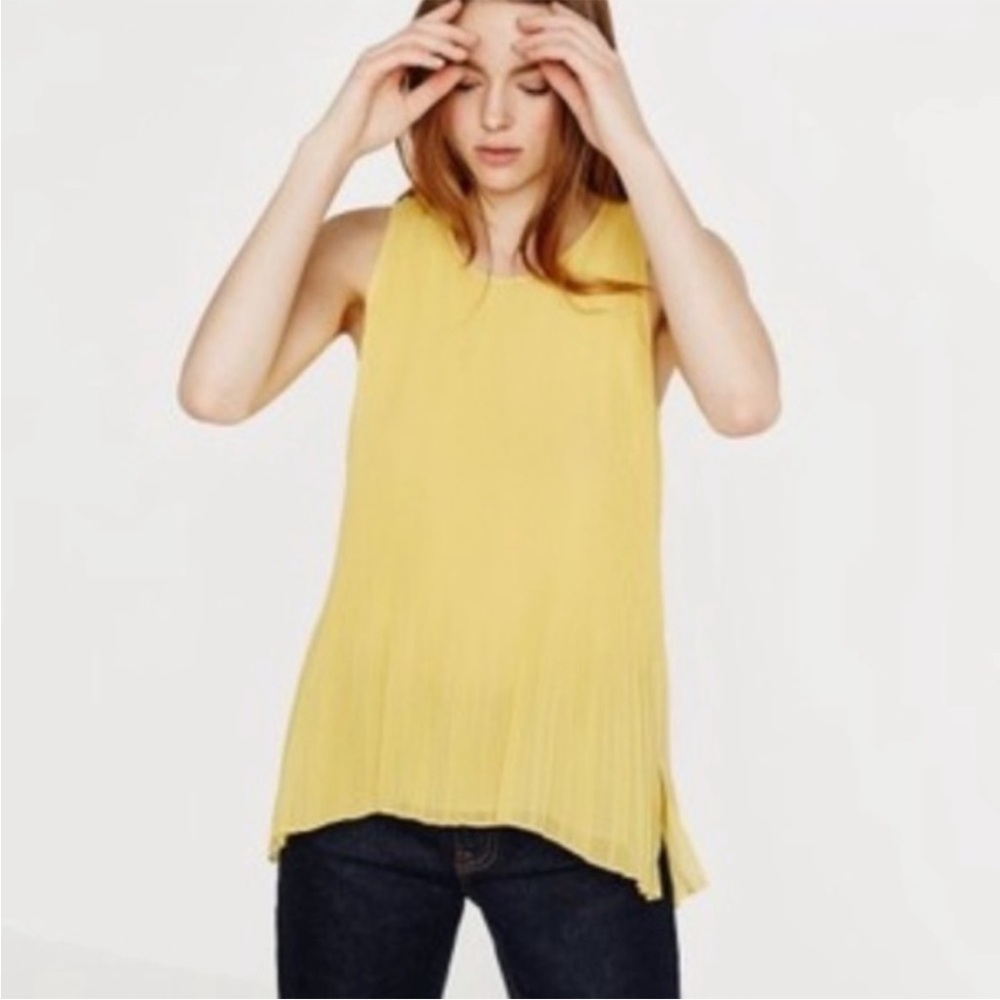 ZARA Pleated yellow sleeveless top
